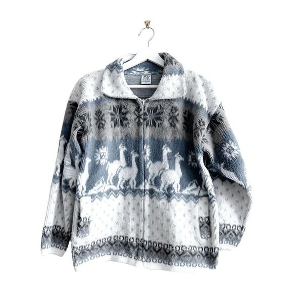 Yari Artesanias Women's Llama Fair Isle Full Zip Wool Sweater Multicolor Small - Picture 1 of 7